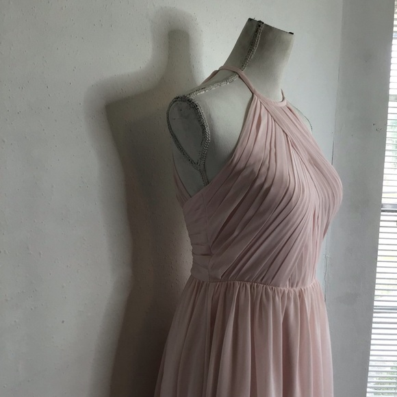 JJ’s HOUSE WOMEN ELEGANT CHIC PINK COLLAR HALTERED PLEATED CHIFFON MAXI DRESS S - Picture 3 of 11